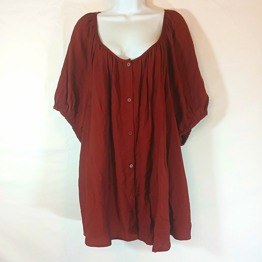 Ava & Viv Blouse Scoop Neck Puff Short Sleeve Tunic Sz 3X fall casual travel